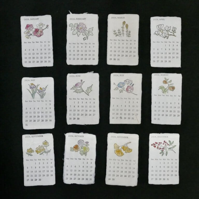 活版印刷 美濃和紙カレンダー 2026 watercolor【数量限定】令和8年