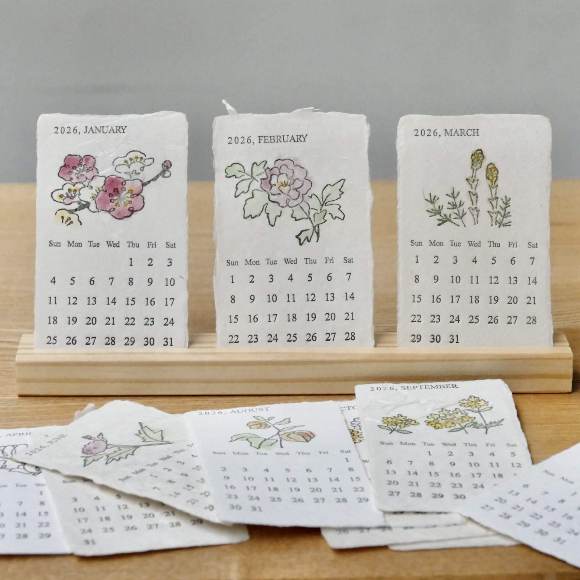 活版印刷 美濃和紙カレンダー 2026 watercolor【数量限定】令和8年 |