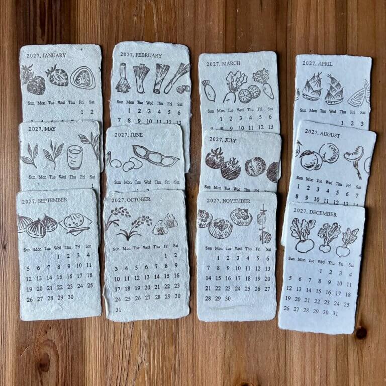 木製スタンド付 活版印刷 美濃和紙カレンダー2027 letterpress【数量限定】