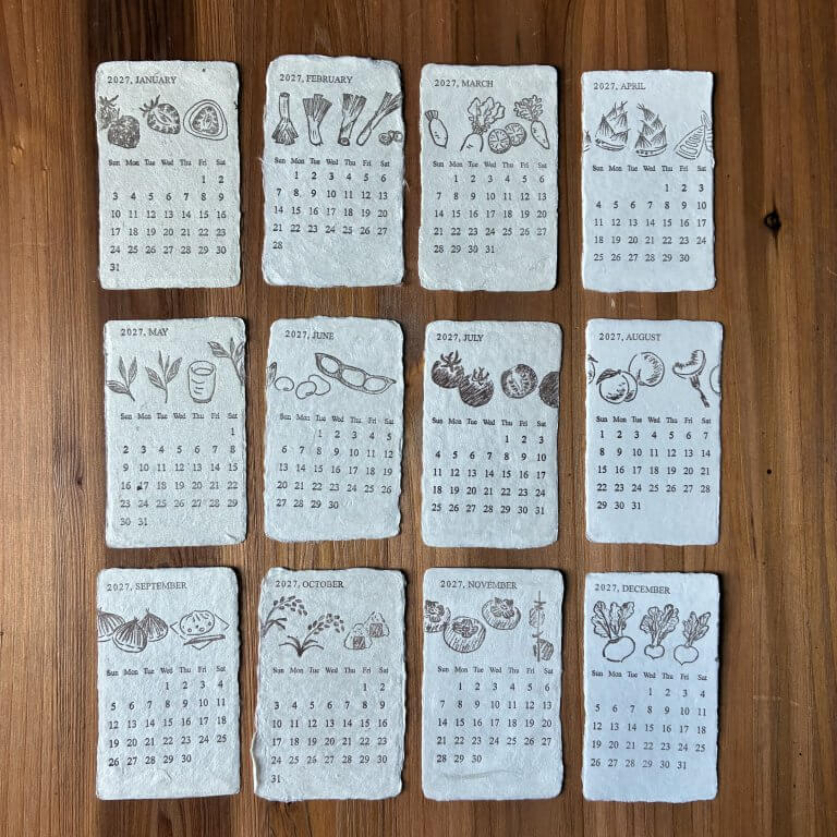木製スタンド付 活版印刷 美濃和紙カレンダー2027 letterpress【数量限定】
